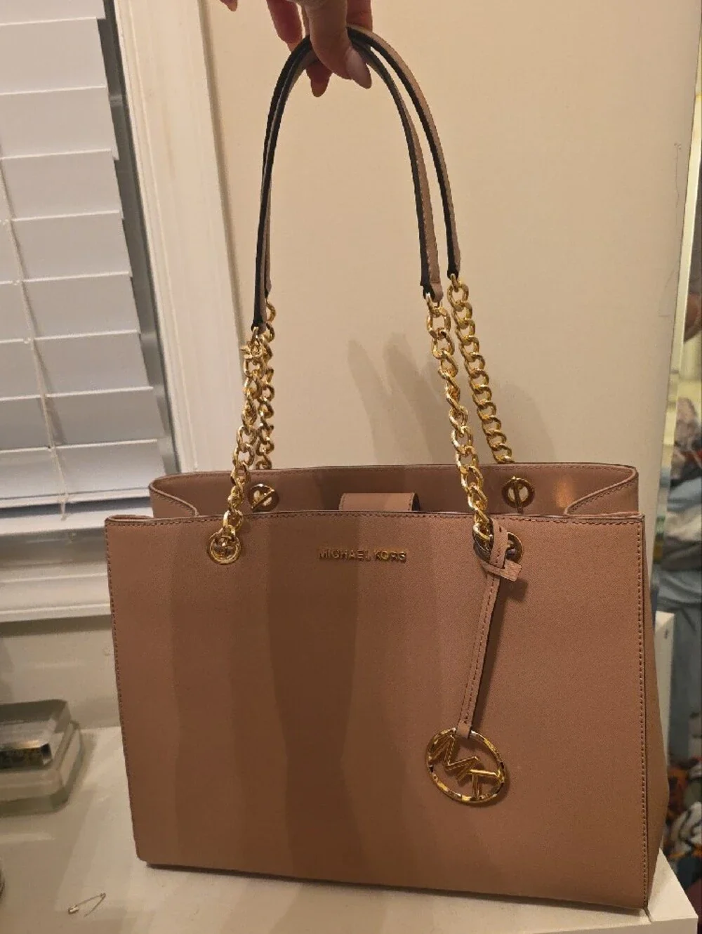 Michael Kors Mauve/Blush Saffiano Leather Chain-Handle Tote - Picture 2 of 4